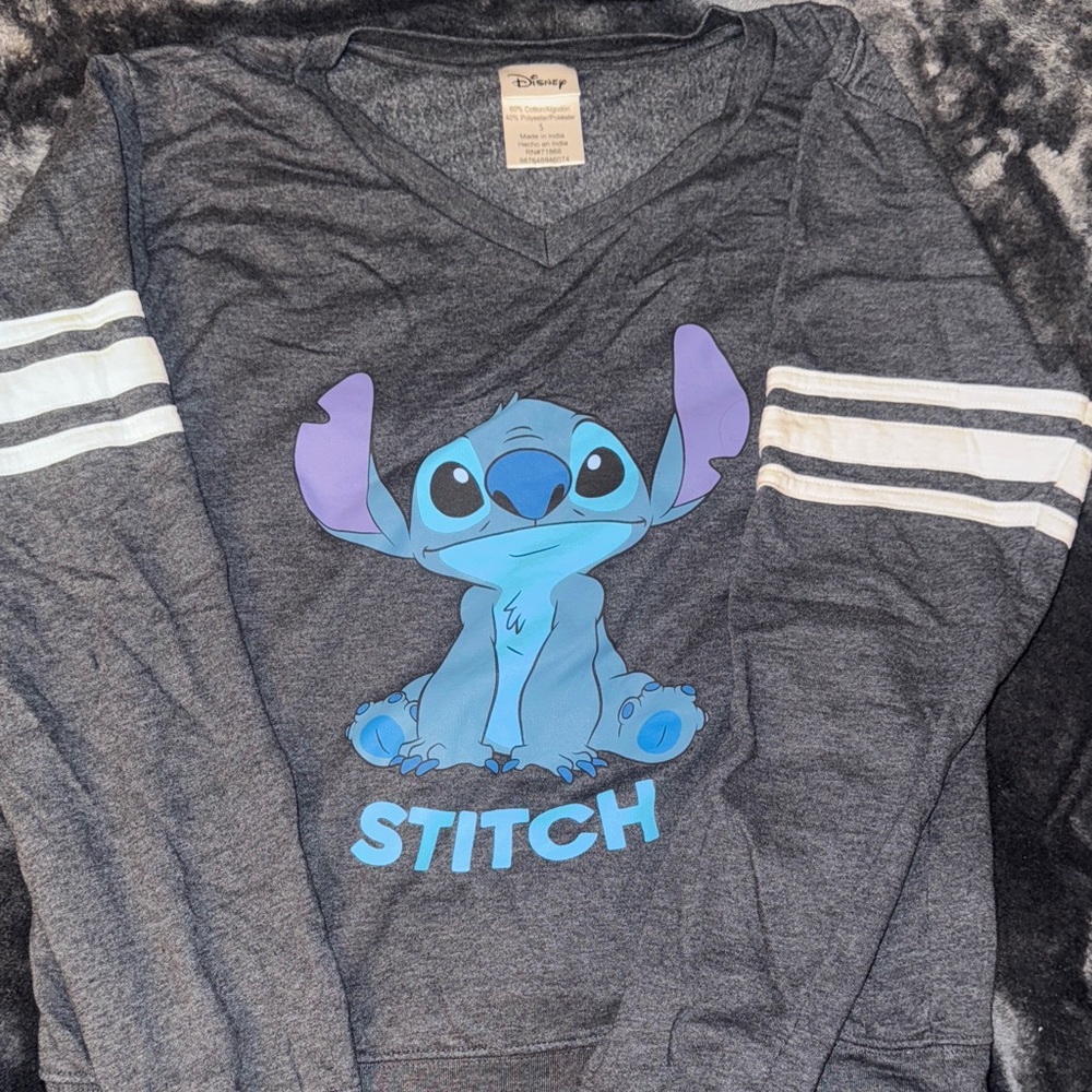 Disney Gray Pullover with Blue & Purple Stitch Graphic